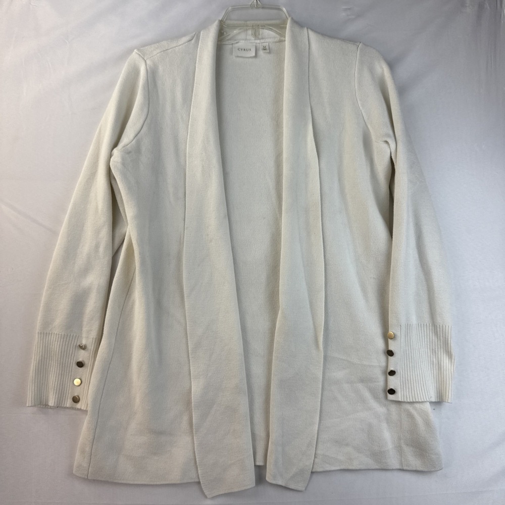 Cyrus Ivory Open Front Cardigan Womens M Button Cuff Lightweight Sweater
